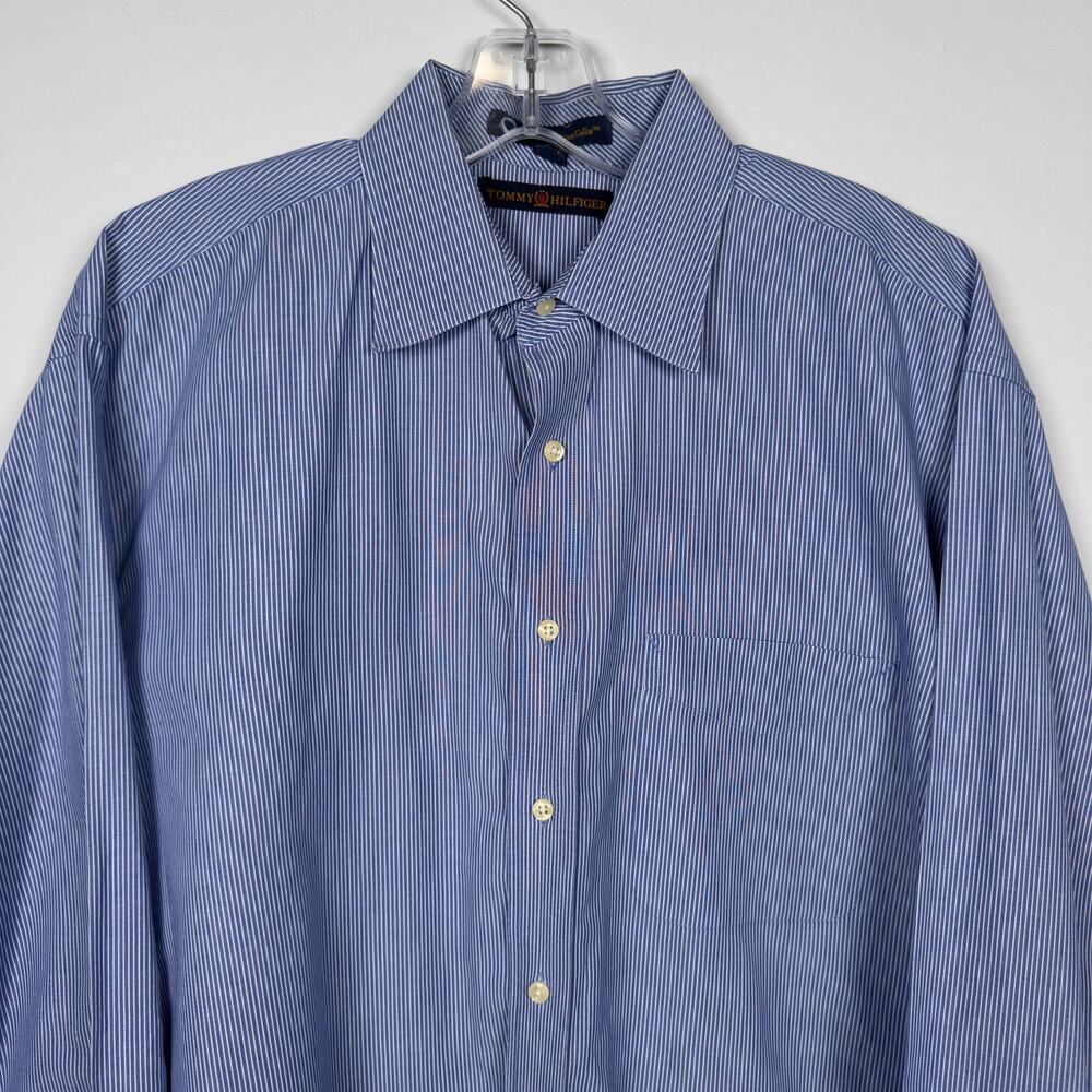 Vintage Tommy Hilfiger Men's Dress Shirt Blue Striped LongSleeve Size 16 ½-32/33